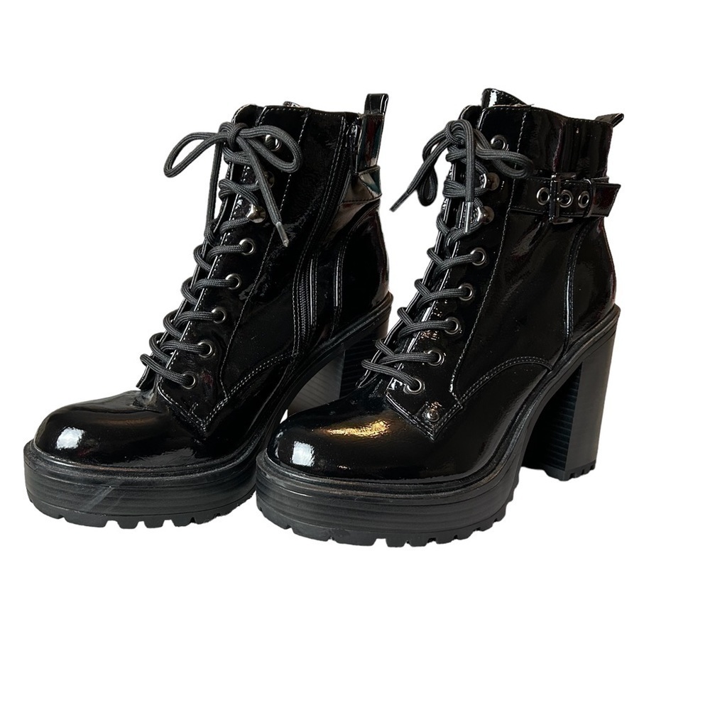 GBG Los Angeles Sammie Black Lace Up High Heeled Platform Boot Sz.8 - Picture 4 of 12